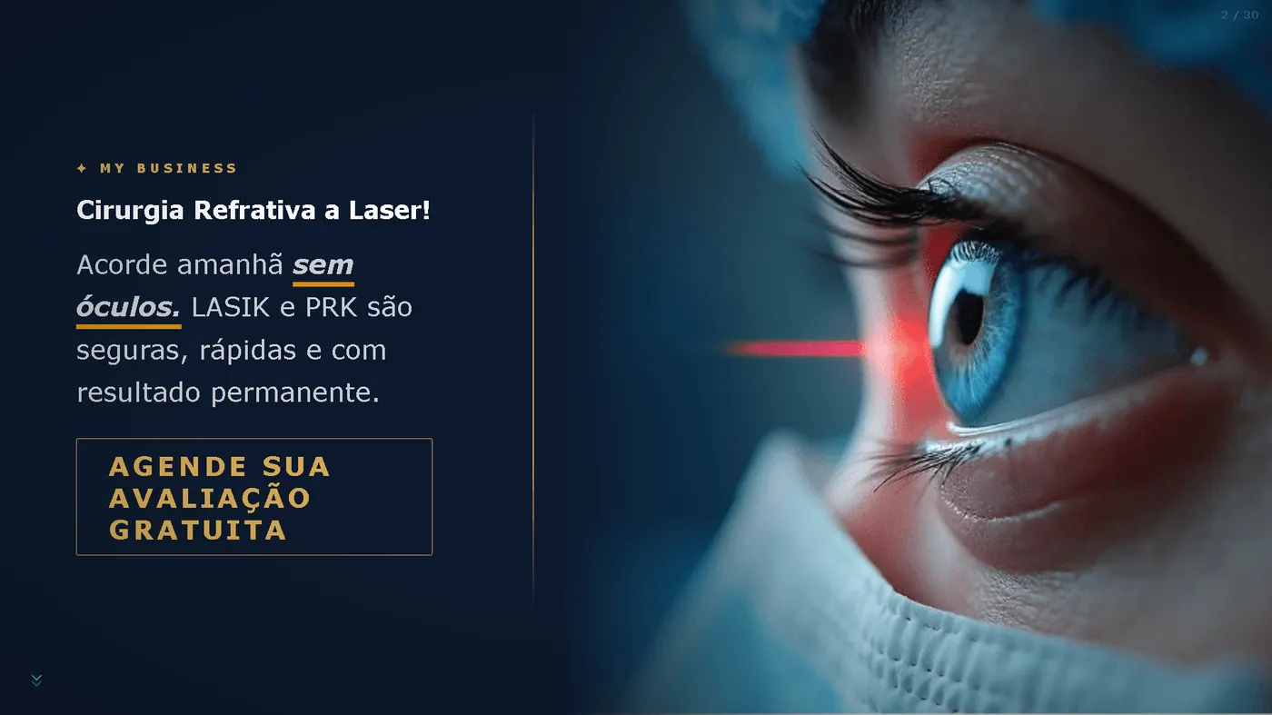 Slide de conversão LoungePlus para clínica de oftalmologia